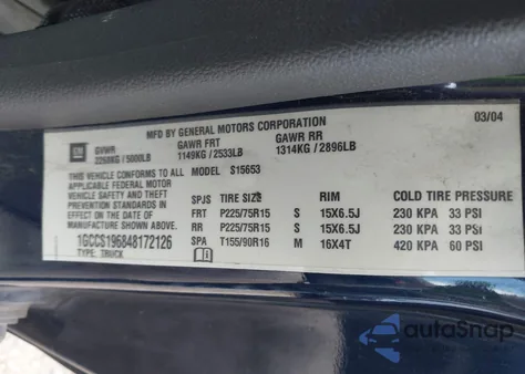 2004 Chevrolet Colorado from USA, damaged, VIN 1GCCS196848172126